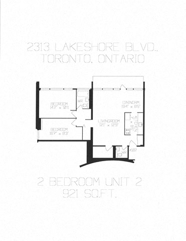 Floor plan for 2 beds, 1.5 baths, 890 sqft